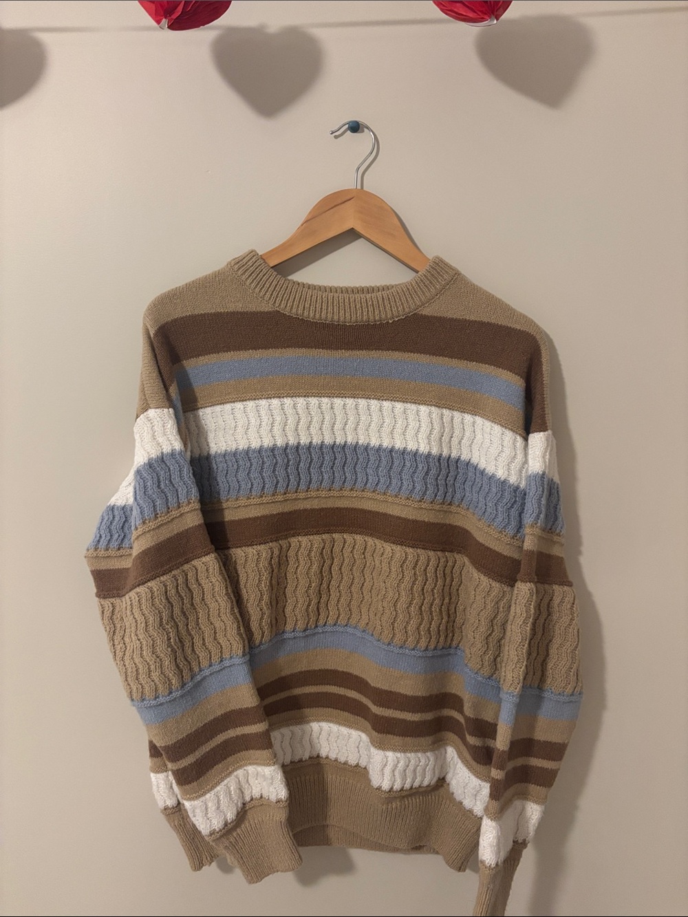 Aelfric Eden Striped Crewneck Sweater - Tan, Brown, Light Blue & White